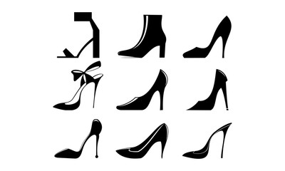 High heels simple illustration set vector logo - obrazy, fototapety, plakaty