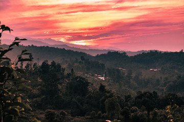 sunset in the jungle mountains Thailand