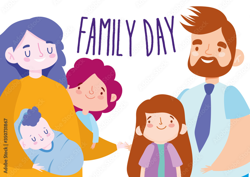 Wall mural Mother father daughters baby and family day vector design