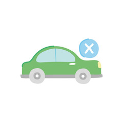 prohibited by car symbol, car with cross icon, flat style