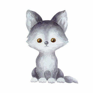  Cute wolfr. Hand painted watercolor illustration isolated on a white background.