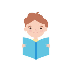 cartoon man reading a book icon, flat style