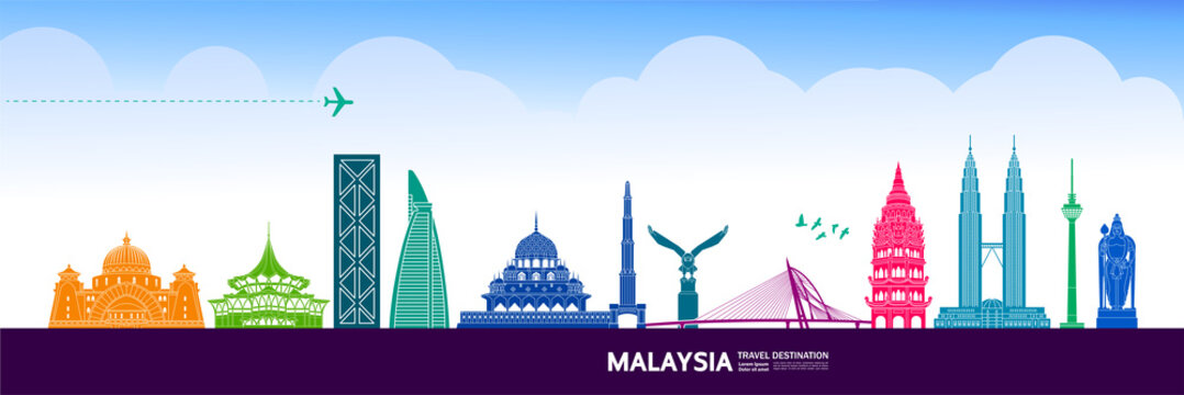 Malaysia travel destination grand vector illustration. 
