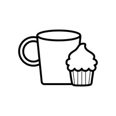 coffee mug and cupcake icon, line style