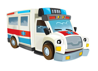 Obraz na płótnie Canvas cartoon scene with happy ambulance truck on white background - illustration