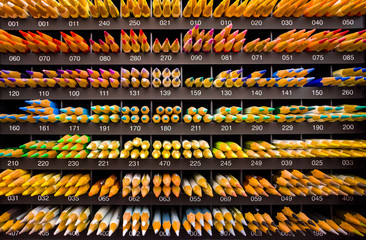 Rack of colorful colored pencils