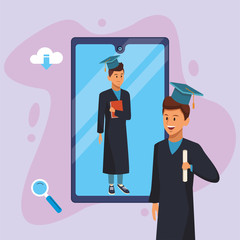 online education tech with students boys and tablet