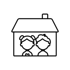 Stay home concept, Happy kids inside the house icon, line style