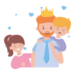 Father with crown son and daughter on fathers day vector design