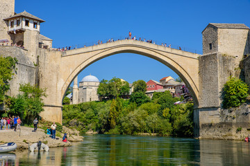 Fototapeta na wymiar Mostar Bridge, an Ottoman bridge in Mostar, Bosnia and Herzegovina