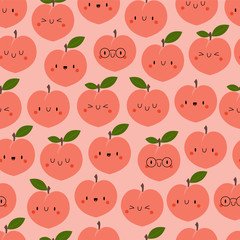 Kawaii Cartoon Peach. Colored Patterns