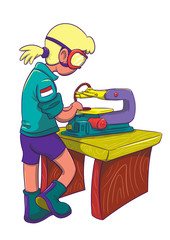 Man or woman using maker manual machine