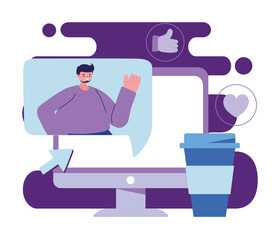 Man with computer chatting vector design