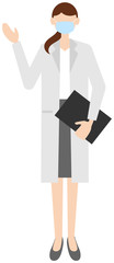 Vector image of a female doctor in in the white coat with a mask