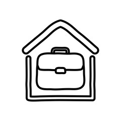 work at house symbol, house with business portfolio icon, line style