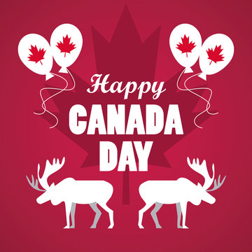 First July Canada Day Celebration Poster With Reindeer