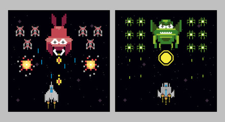 retro video game space pixelated scenes
