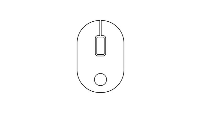 Black line Computer mouse icon isolated on white background. Optical with wheel symbol. 4K Video motion graphic animation