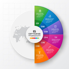 Circle chart infographic template with 6 options,Vector illustration.