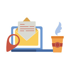 laptop with envelope and coffee mug vector design