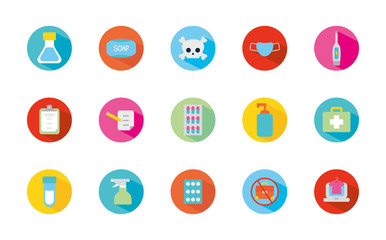 test tube and stop the spread icon set, block flat style