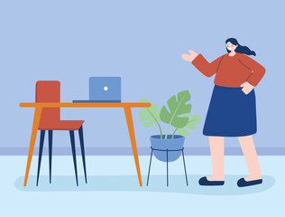 Woman with laptop on desk vector design