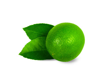 Fresh lemons with sharp green leaves Sour fruit, with shadows isolated on a white background