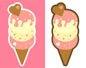 Ice cream cone pink summer desserts cute cartoon sweet food stickers icons vector 