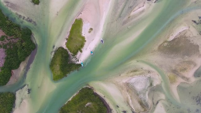 Tour Boats off Holbox Mexico  Aerial View