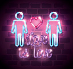 pride day neon light with label love is love vector illustration design