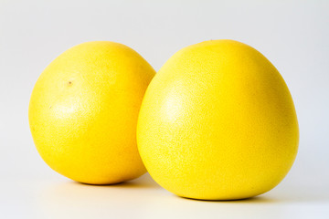 Two yellow pomelo, shaddock isolated on white background
