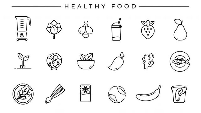 Healthy Food concept line style icons set.
