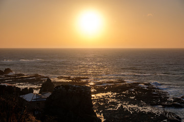 日本海の夕陽,深浦海岸,青森県,日本