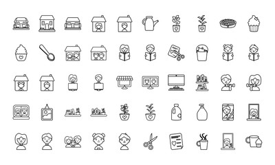 Stay home icon set, line style