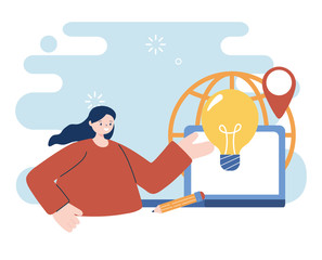 Woman with laptop and light bulb vector design