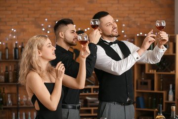 People tasting wine at the restaurant