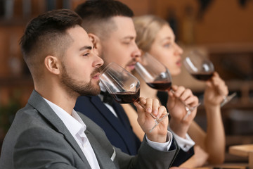 People tasting wine at the restaurant