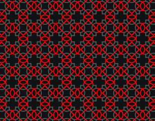 Geometric red diamonds and grey crosses repetion pattern set collage with dark grey at background. 