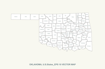 oklahoma map. vector map of oklahoma, us states.