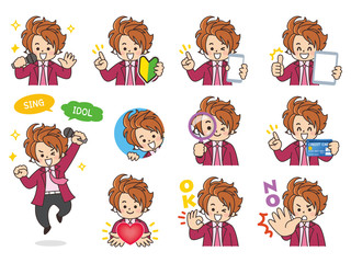 男性アイドルバリエーション　初心者マーク　スマートフォン　タブレット　虫眼鏡　クレジットカード　ハート　OK　NO