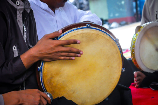 Pontianak, West Kalimantan/Indonesia - May 12, 2020 : A group of people play Islamic music during the month of Ramadan