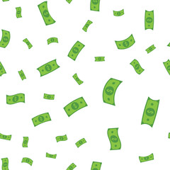 Dollar bills flying, illustrated money seamless pattern. Money rain.