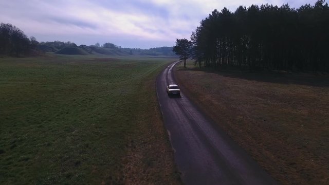 Yellow Classic Ford Consul 1973. 4K Aerial Footage