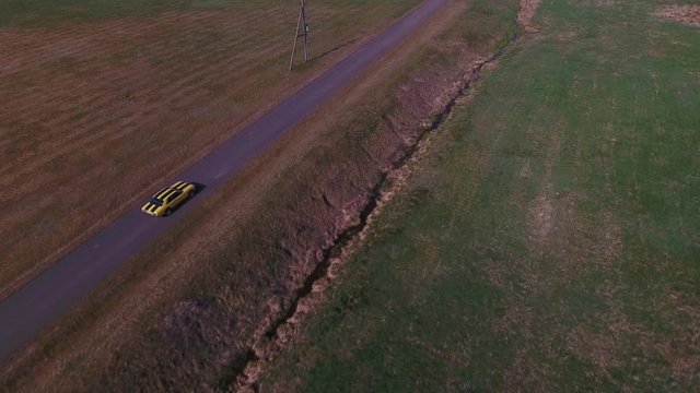 Yellow Classic Ford Consul 1973. 4K Aerial Footage