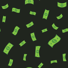 Dollar bills flying, illustrated money seamless pattern. Money rain.