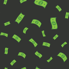 Dollar bills flying, illustrated money seamless pattern. Money rain.
