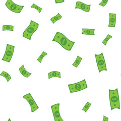 Dollar bills flying, illustrated money seamless pattern. Money rain.
