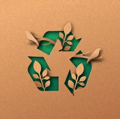 Foto op Aluminium Green recycle icon eco papercut nature concept © Cienpies Design