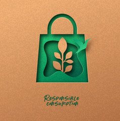 Responsible consumption green 3d papercut concept