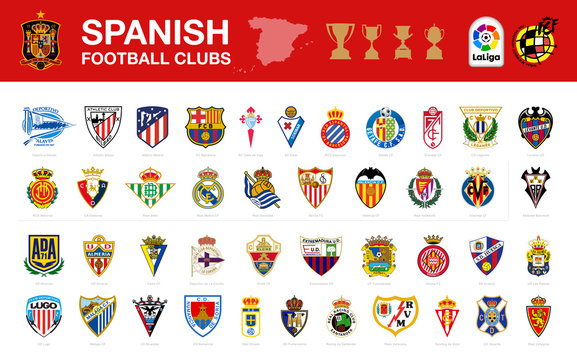 Vector set of 42 Spanish football club's logos including Primera and Segunda division